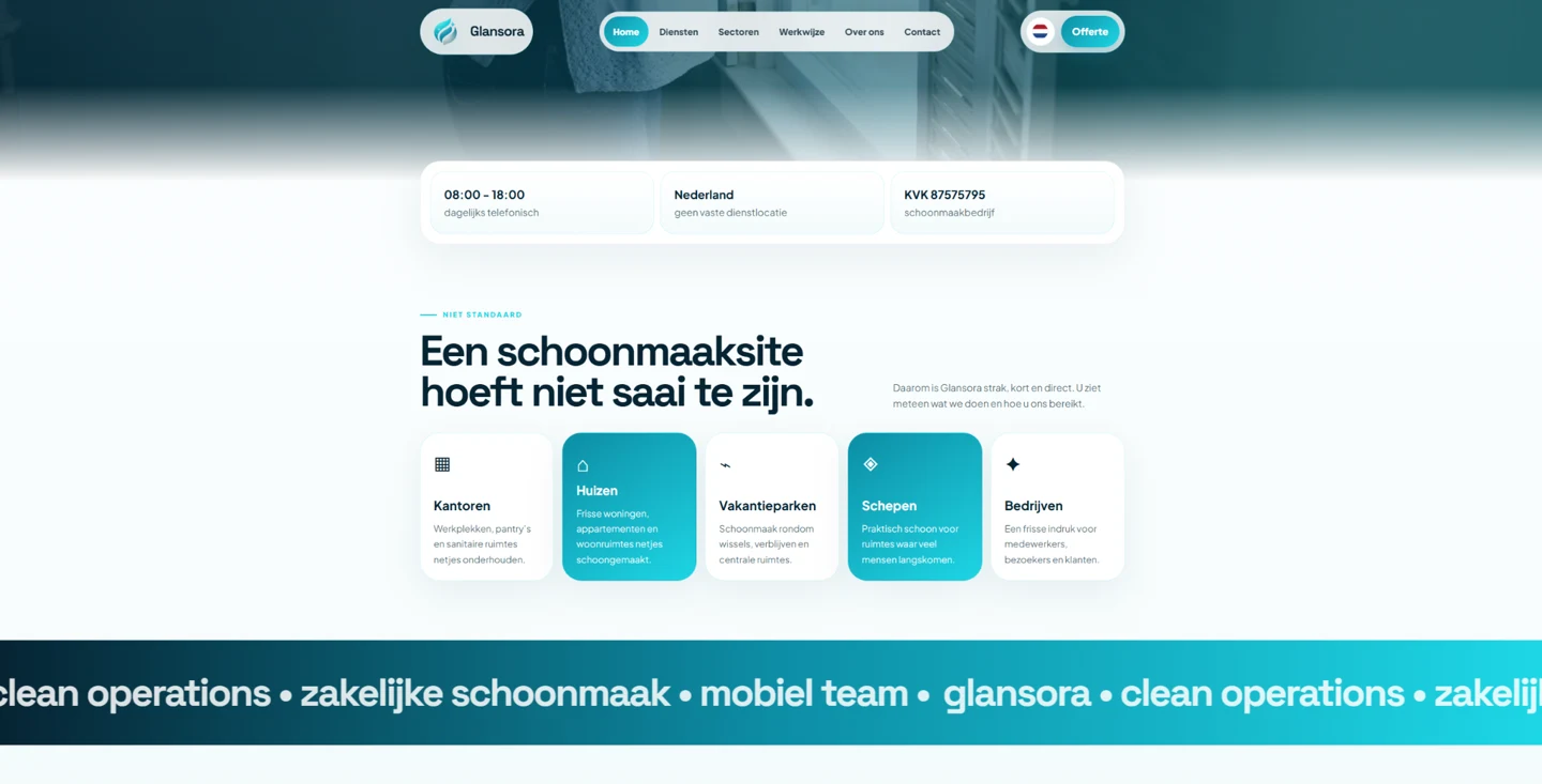 Voorbeeld van de website Glansora